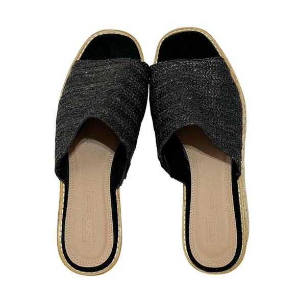 ASOS Design Toya Cork Wedge Black Weave Platform Open Toe Sandals Size 9 - Picture 7 of 10